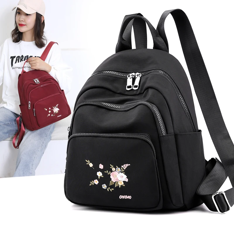 

Women's backpack 2020 new nylon lightweight Oxford waterproof schoolbag embroidered Chinese style
