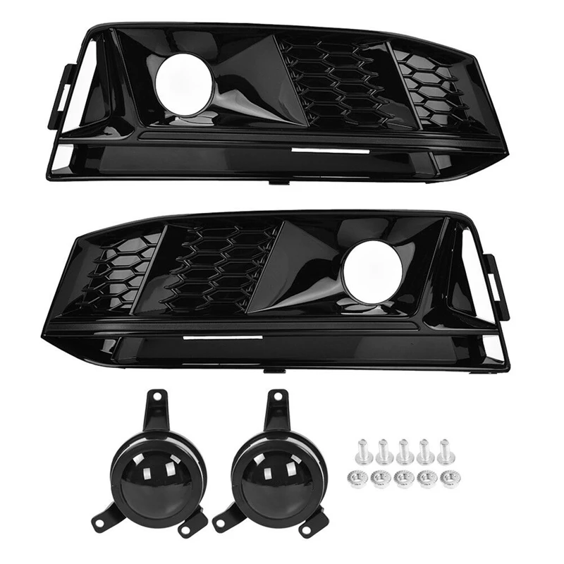 

Front Bumper Fog Light Grille Mesh Cover Black Sports Model With Acc Hole For A4 B9 17-18