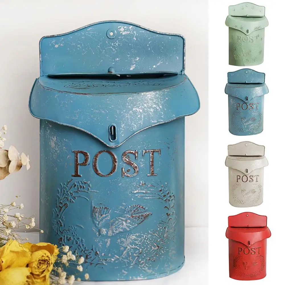

European Style Wrought Iron Retro Mailbox Suggestion Box Lockable Post Letter Newspaper Mailbox Wedding Ornament Garden Decor