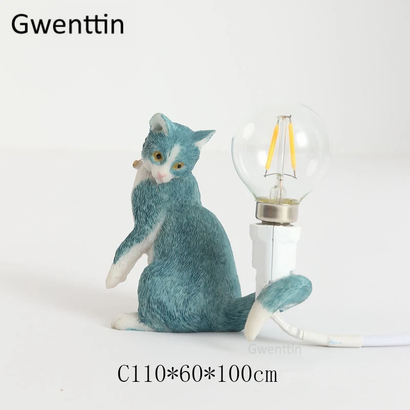 Современные настольные мини-лампы в виде кошки из смолы для спальни, прикроватная лампа, светодиодный настольный светильник-стойка, Светильники для маленьких детей, светильник - Цвет абажура: Blue C