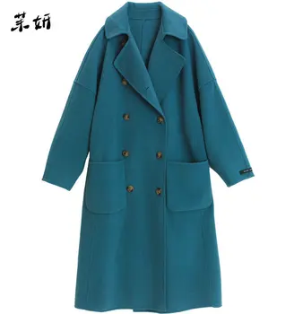 

Winter Wool Women Coat,2019 Hepburn Style Custom Made Blue Woolen Women Coat, Long Wool Coat