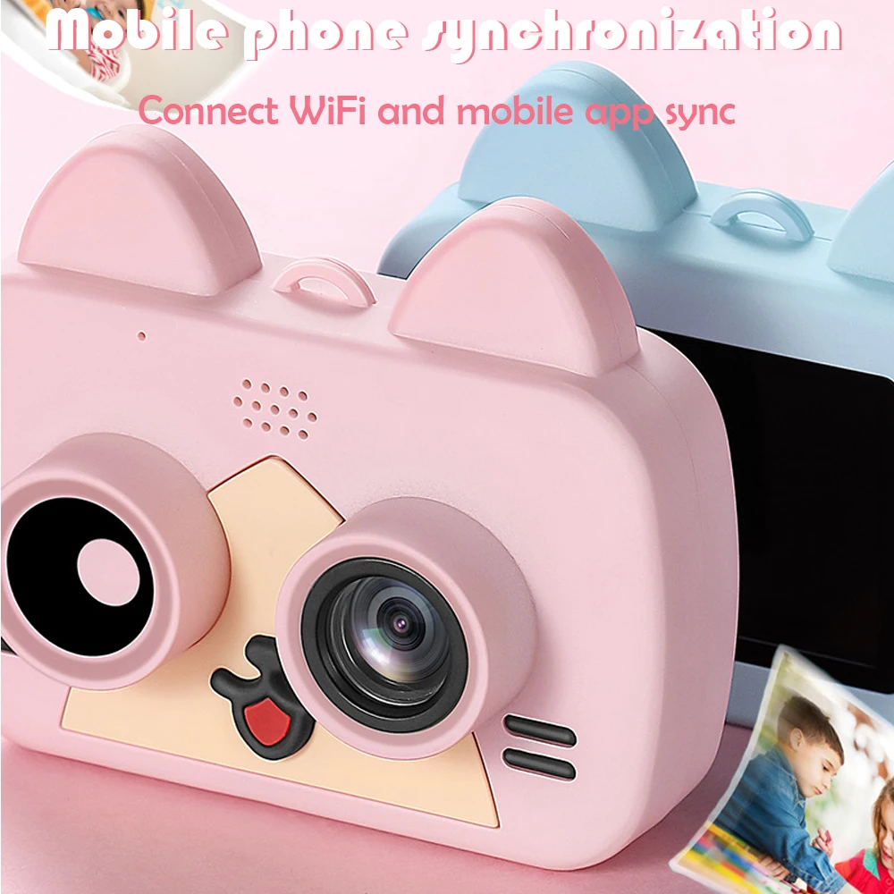 TISHRIC детская камера, детская модная цифровая мини-камера с мультипликационным котом, с функцией Wi-Fi, карта памяти, подарок, 1080 p, видео, селфи, детский фотоаппарат