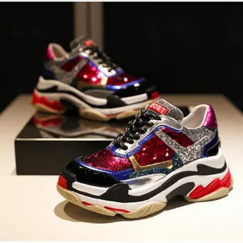 

New Bling shiny sequines Women casual shoes platform shoes fashion sneakers breathable Glitter travel walking shoes MC-22