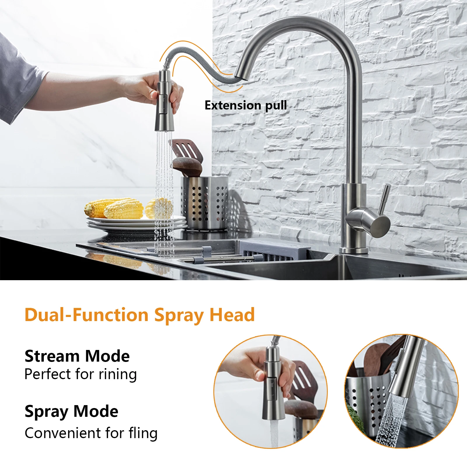 Kitchen Faucet Pull Out Brushed Nickle Stainless Steel Black Kitchen Mixed Tap Kitchen Sink Tap