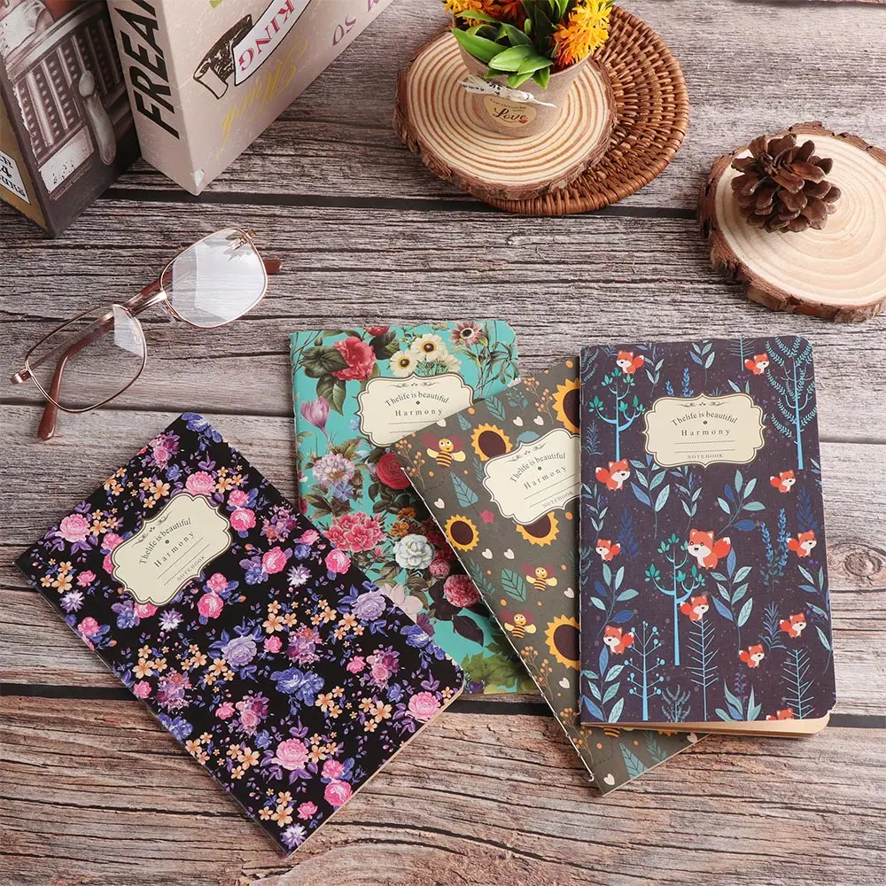 Bloc de notas de papel Kraft de Color Floral, Bloc de notas Retro de línea de coche, cuaderno de bocetos pintado a mano, suministros de oficina, Diarybook, 1 ud.