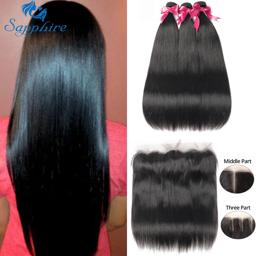 Натуральные бразильские волосы для наращивания 3 пряди с фронтальной застежкой