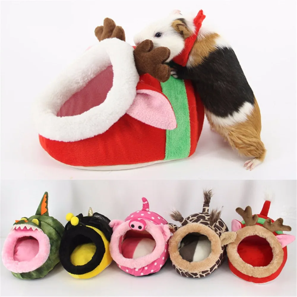 

2 Sizes Giraffe Pig Elk Shape Small Pet House Soft Fleece Rabbit Hamster Sleeping Bed Bag Winter Warm Puppy Dog Cat Pets Cage
