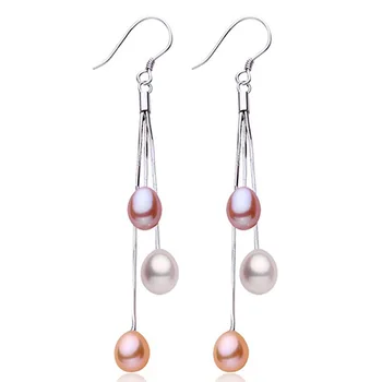 

2020 Pearl Earrings Natural Freshwater Pearl Tassels Pearl Jewelry Drop Earrings 925 Sterling Silver Jewelry For Woman