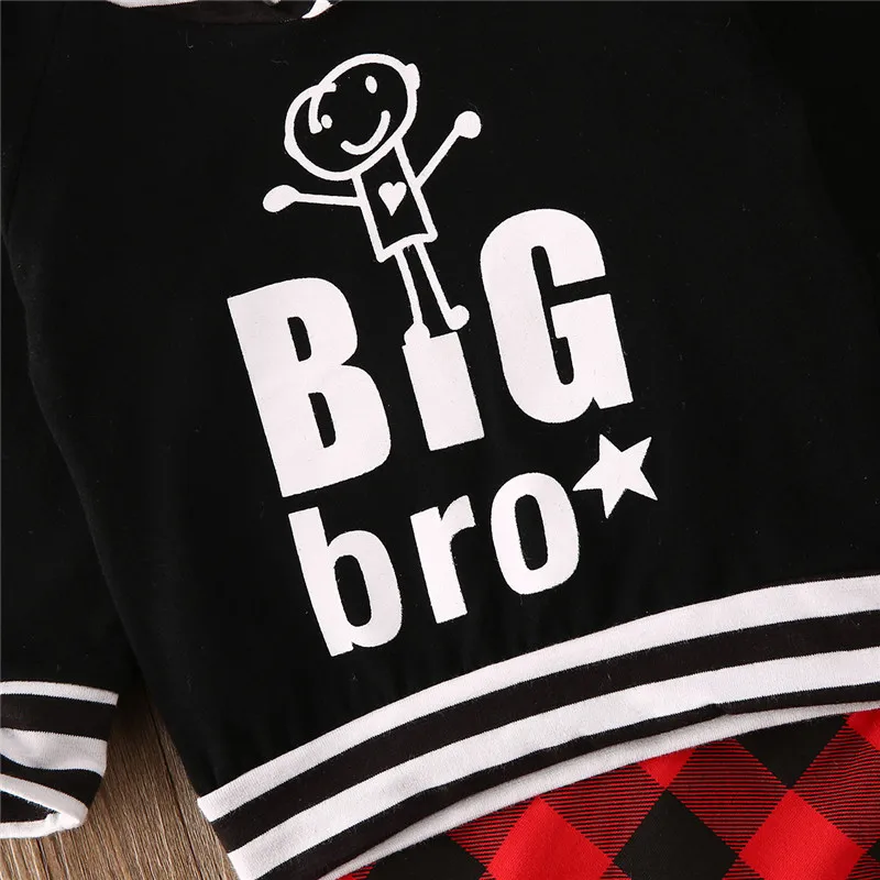 Свитер с капюшоном для новорожденных мальчиков Big Bro, топы, клетчатые штаны, зимняя одежда