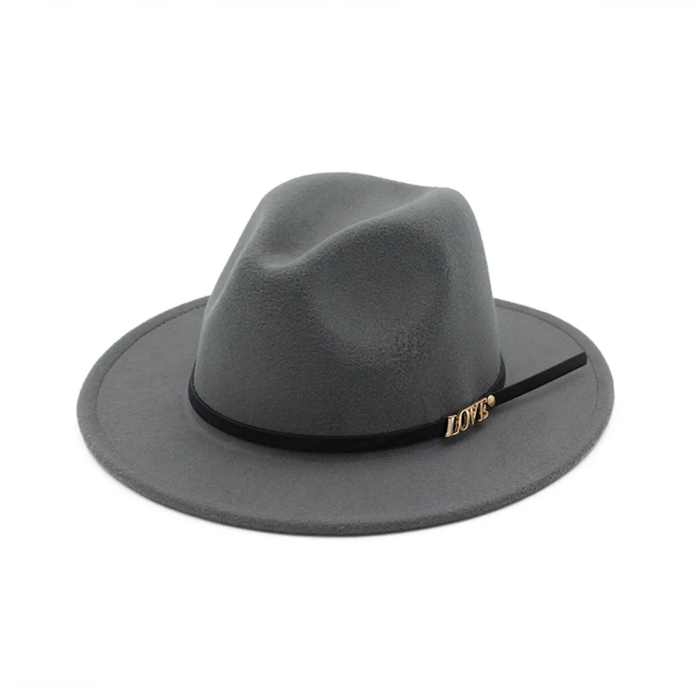 Light Gray Женская и Мужская шерстяная шляпа Fedora широкая шляпа джентльмен шляпа элегантная женская шапка на осень зиму - Цвет: Light Gray