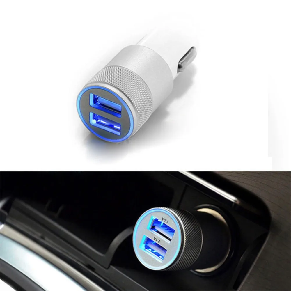 Двойной Переходник USB для зарядки в машине 2.1A автомобильное металлическое зарядное устройство для смартфона/планшета
