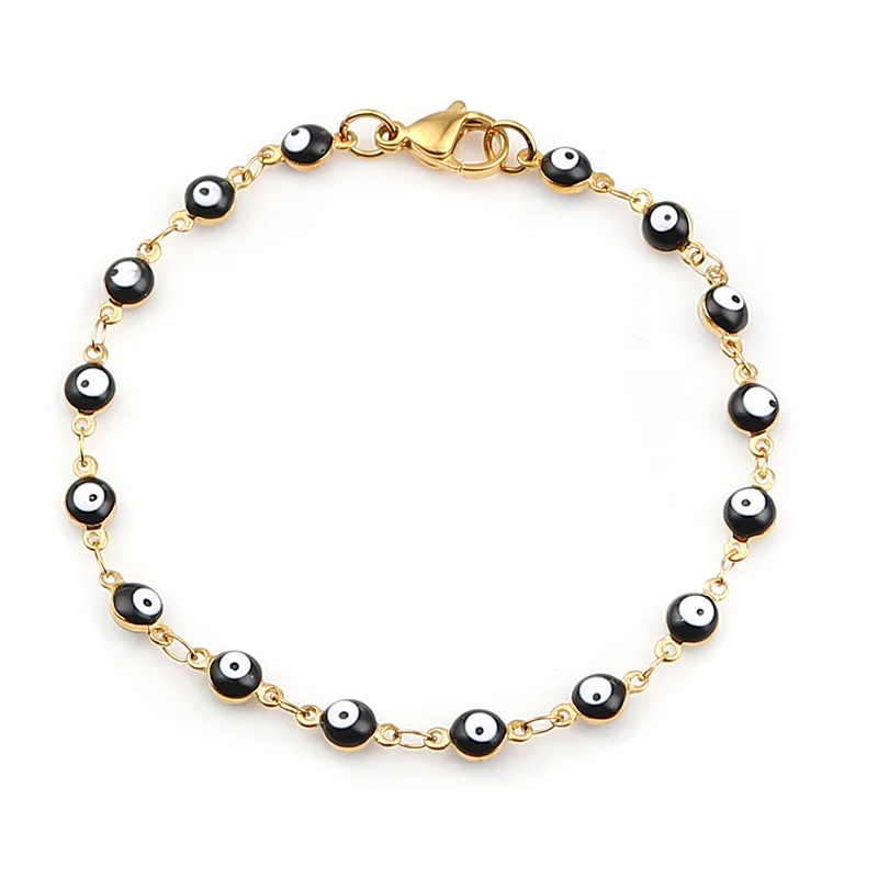 Bracciale Regolabile Con Ciondolo Occhio Di Allah E Perline Blu - Gioiello Moda Donna In Metallo Con Catena A Maglie - 6