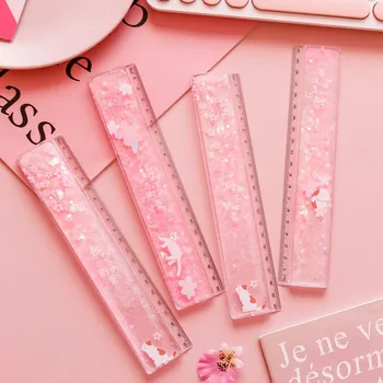 

20CM Quicksand Ruler Cartoon Multifunction Transparent Bookmark Korean Student Stationery Drawing Wave Super Cute Scale Ruler