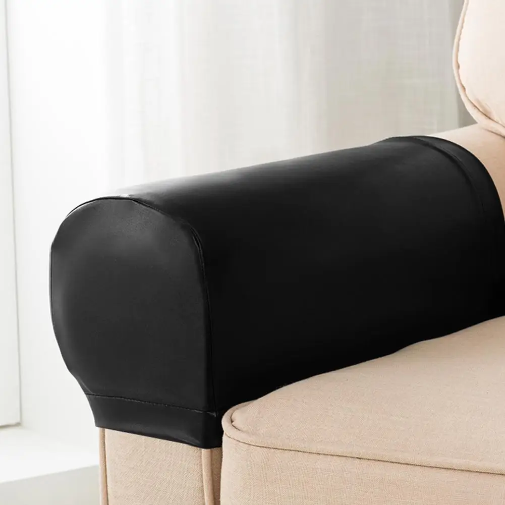 2 комплекта черный эластичный чехол на диван из искусственной кожи защита на подлокотник мягкая ткань прочный свободный размер домашний диван подлокотник Крышка