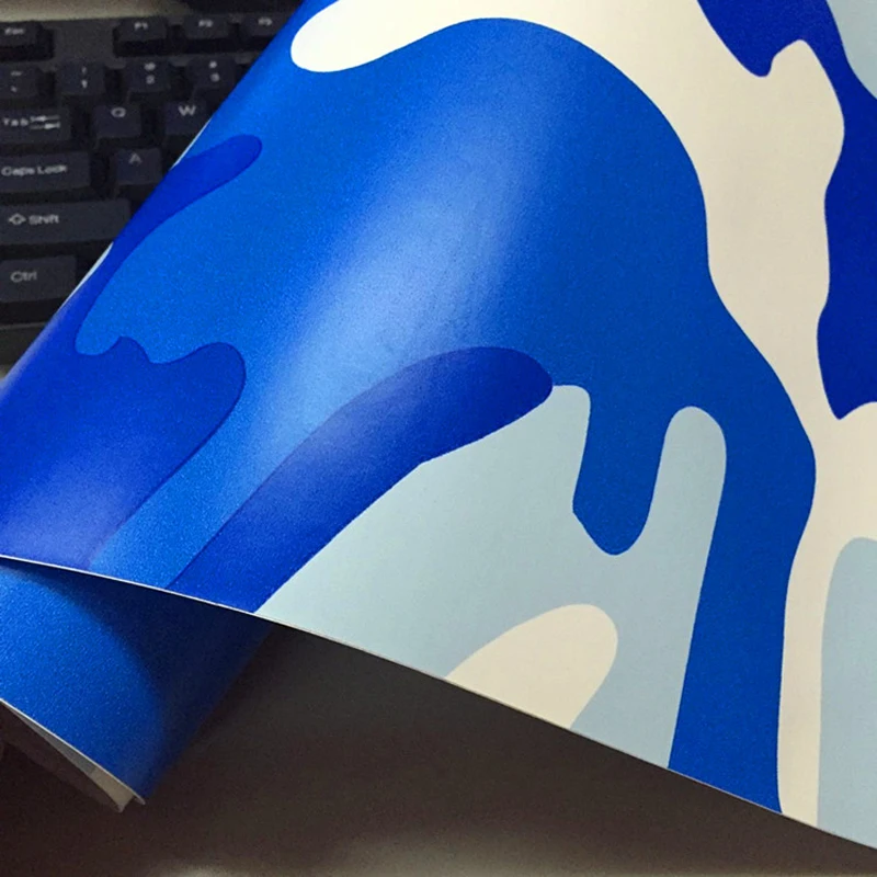 

Sea Blue White Camouflage Vinyl Film Wrap Car Foil Wrapping with Air Release Full Car Sticker Covering 1.52x30 meters