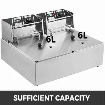 

12L Stainless Steel Commercial Double Tank Electric Deep Fat Fryer w/Twin Basket