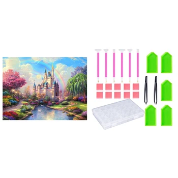 

24 Pcs DIY Diamond Painting Cross Stitch Tool Set & 1 Set DIY 5D Rainbow Castle Diamond Painting