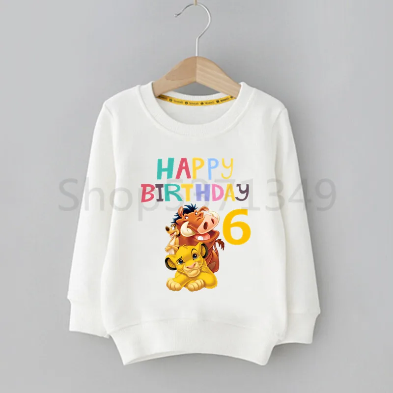 Simba с надписью «Happy Birthday», «Король Лев», «Number 1-10», милый забавный свитер с капюшоном для маленьких мальчиков и девочек детская модная одежда с длинными рукавами - Цвет: F