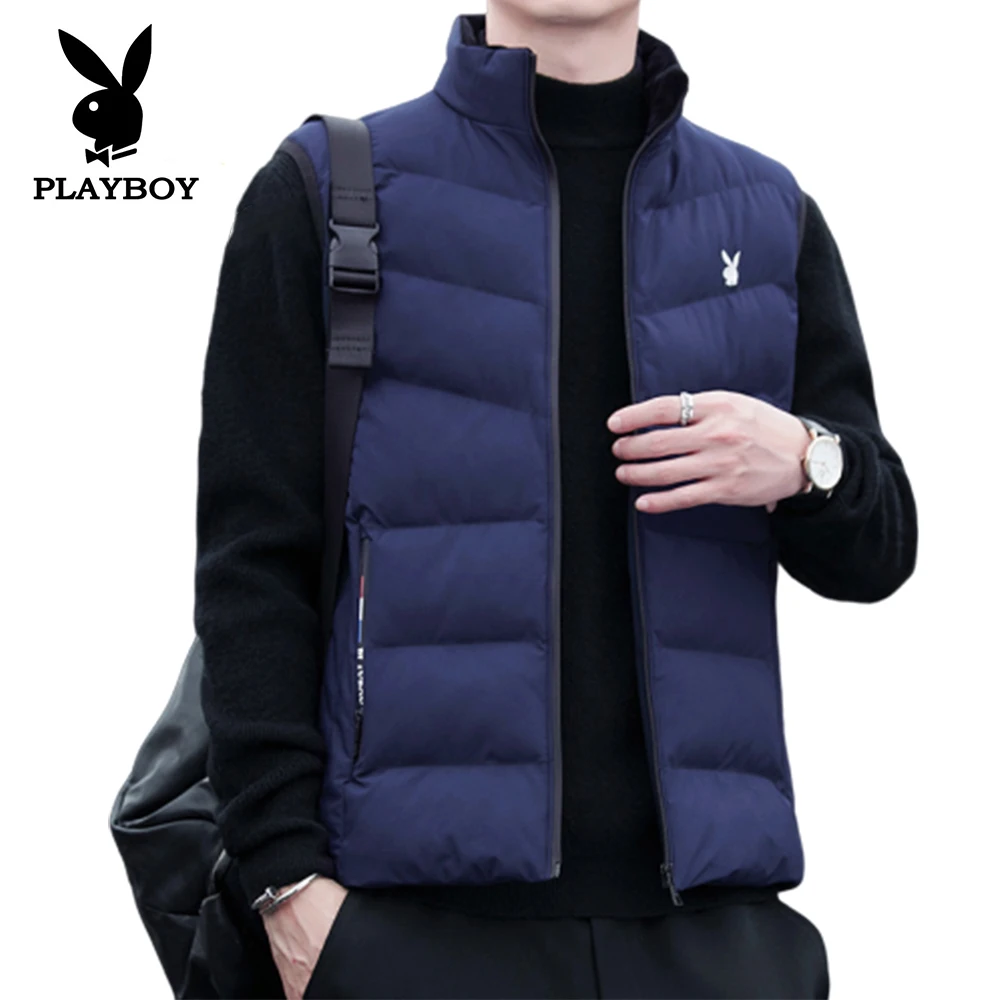 

Playboy trendy fashion 2020 autumn and winter new stand-up collar down cotton simple slim men's sleeveless vest warm jacket