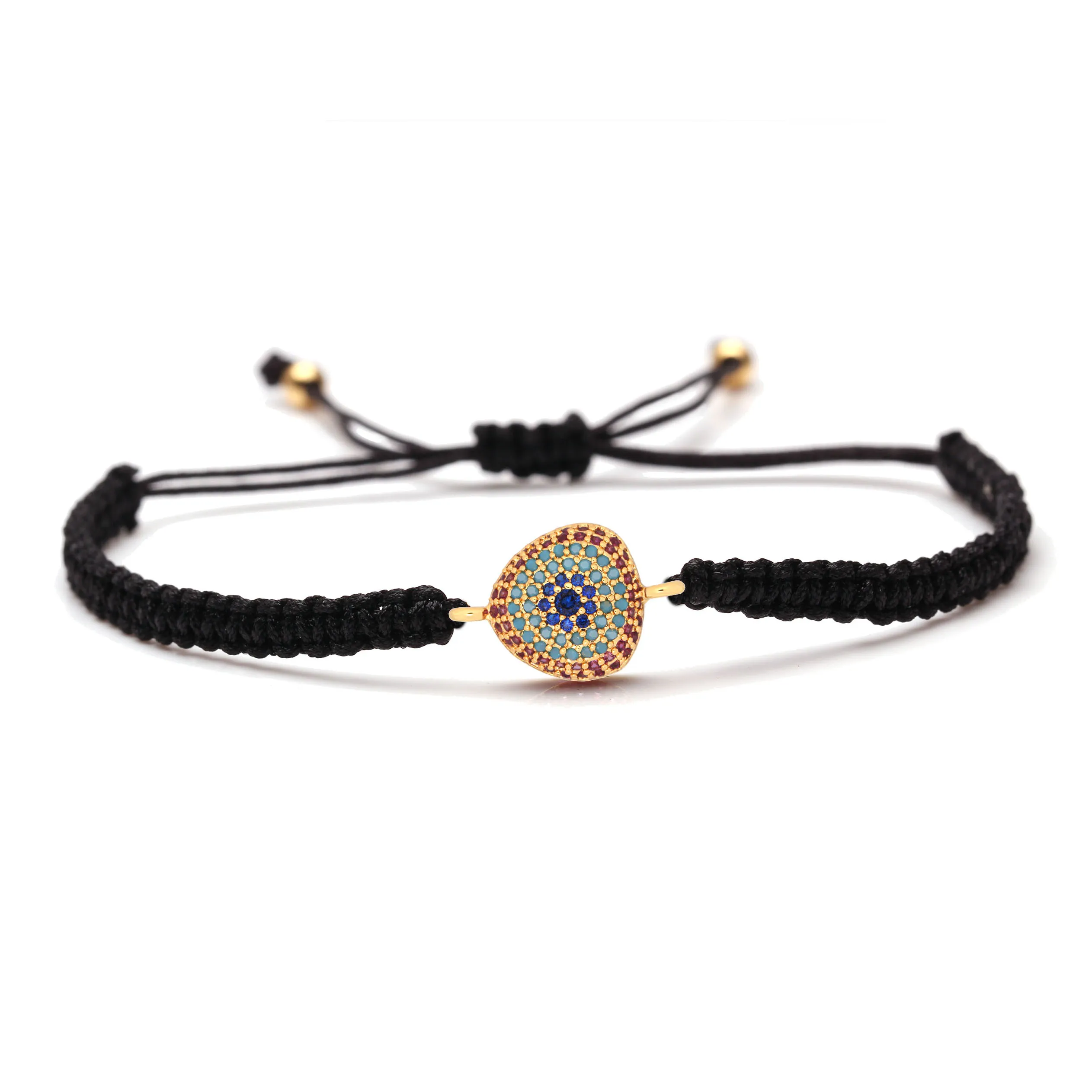 

Colored Zircon Crystal Oval Turkish Eye Bracelet Women Men 2019 New Fashion Puple Blue CZ Black Red Thread Macrame Jewelry Gift