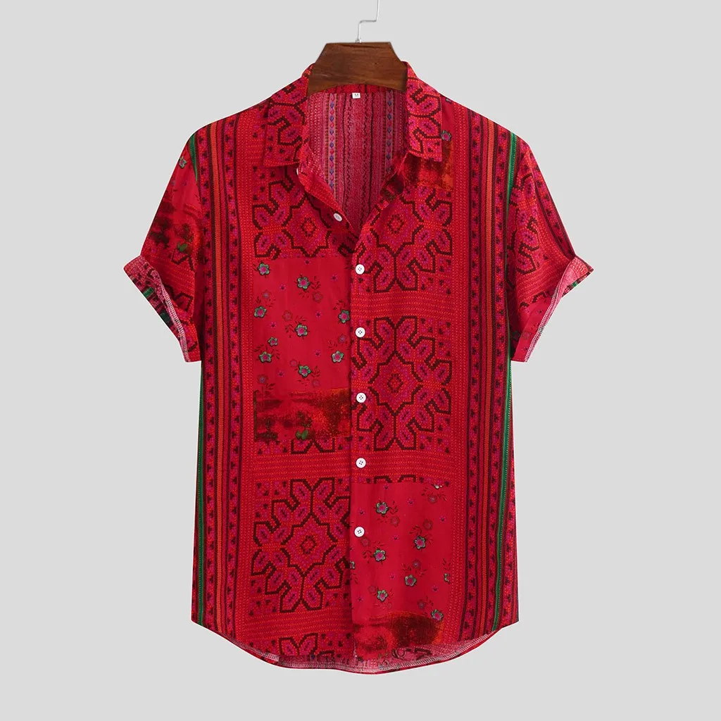 Men's Shirts Tops Colorful Stripe Summer Short Sleeve Loose Buttons Casual Shirt Blouse Patchwork New Design Hot Vocation Tops