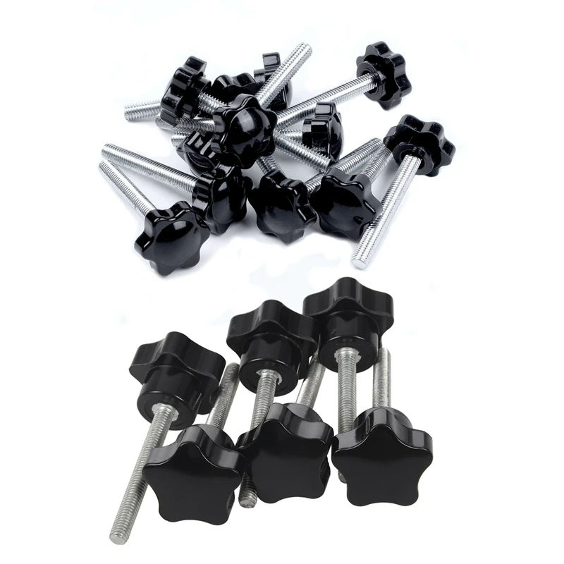 

18Pcs Black+Silver Spare Part Male Threaded Knurled Grip Star Knob - 12Pcs M6X45Mm & 6Pcs M6 x 50 Mm