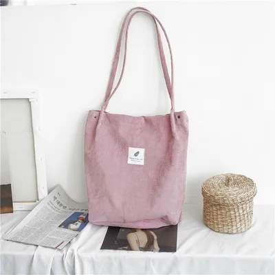 JIULIN, Женская Вельветовая сумка на плечо, многоразовые сумки для покупок, Повседневная Сумка-тоут, женская сумка для определенного количества, Прямая поставка - Цвет: Purple Pink