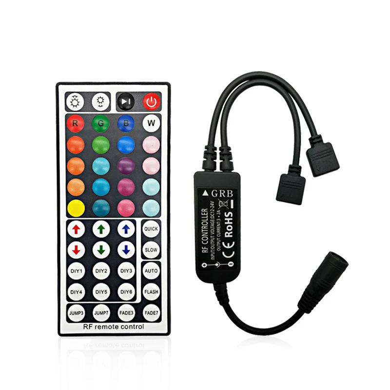 

44 Buttons LED Dimmer Two Output Light RGB Strip Color Switch Remote Speed Controller 12V-24V DC 144W Smart RF Wireless Control