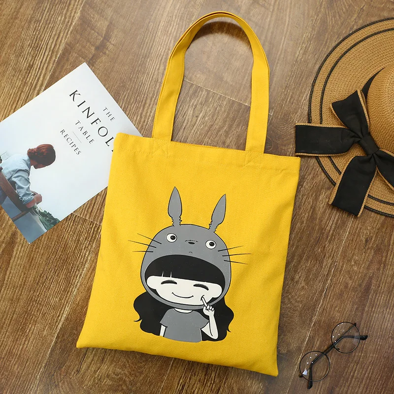 Totoro напечатанная Экологически чистая сумка для покупок в Корейском стиле, художественная Одиночная сумка тканевая через плечо Customizabl