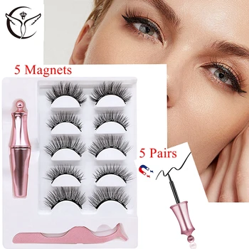 

Magnetic Eyelashes 5 Pairs with Liquid Magnetic Eyeliner Natural Waterproof Long Lasting Soft cils magnetique