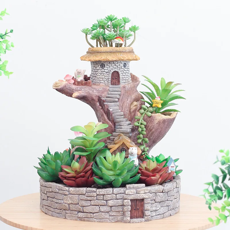 

Creative Childhood Rabbit Cartoon Tree House Plant Resin Flower Pot Micro Landscape Accessories Flower Pots Planters Ornaments