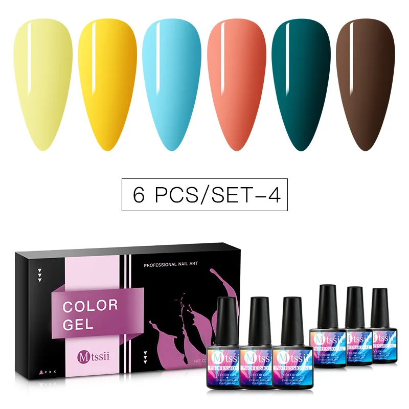 AS08704 Mtssii 6 Bottles/set Uv Gel Nail Polish For Manicure Soak Off Painting Nails Gel Varnish Semi-permanent UV Varnish Gellak - Цвет: AS08704