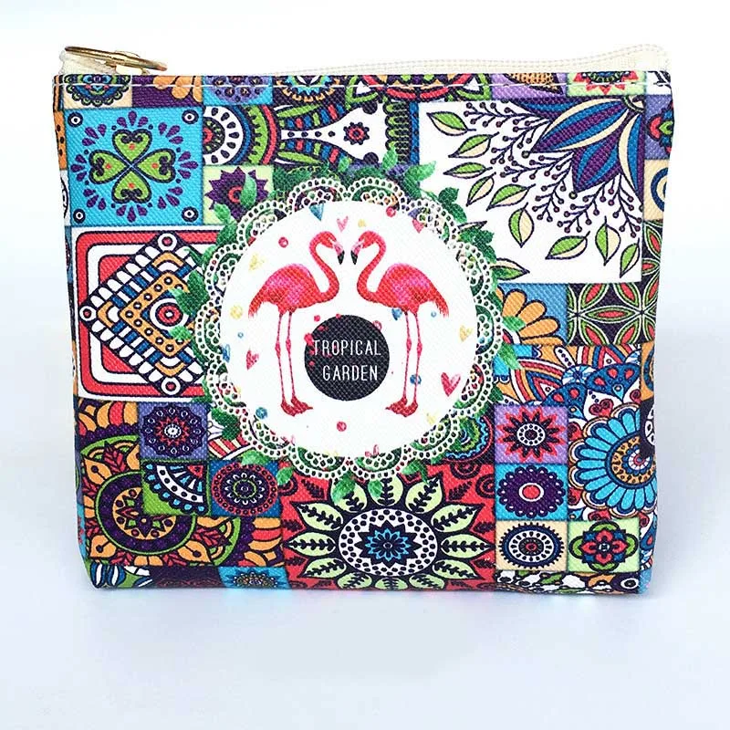 2 New Cute Flamingos Ethnic Style Grils Coin Purse Children PU Leather Zip Change Purse Women Wallet Animal Key Card Bag Kids Gift - Цвет: 2