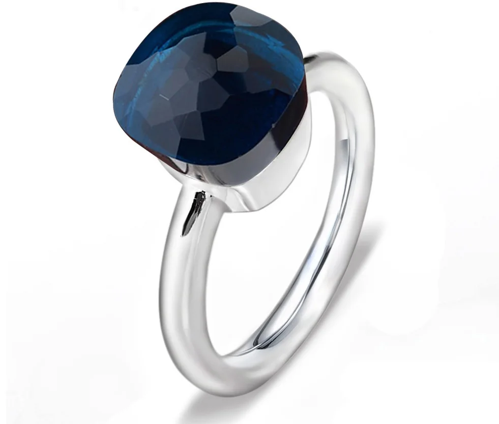 

FORIS High Quality 20 Kinds Colorful Candy Faceted Square Crystal 925 Sterling Silver Ring Color for Women Jewelry