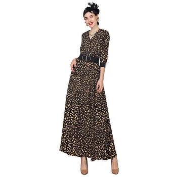 

Summer Chiffon Leopard Print Long Dress Women Evening Party V Neck Parchwork Ladies Maxi Gown Runway Dresses DZ3023