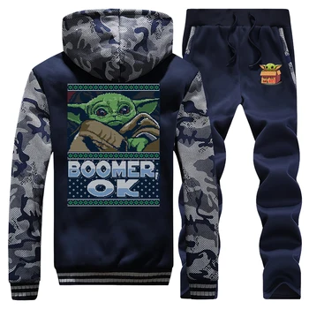 

Cute Young Baby Yoda Men Set Tracksuit Thick Fleece The Mandalorian Star Wars Hoodies Sweatshirt + Pants 2020 Spring Hoody Suits