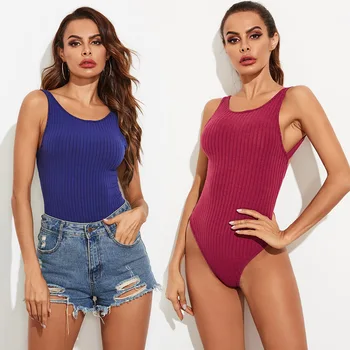 

2020 New Sexy Sleeveless Backless Bodycon Bodysuit O Neck Summer Basic Solid Color Casual Lady Streetwear Bodysuits Female