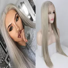 Bombshell, платиново-серый, прямые синтетические парики на кружеве, бесклеевые, термостойкие волокна, натуральные волосы, средняя часть для женщин