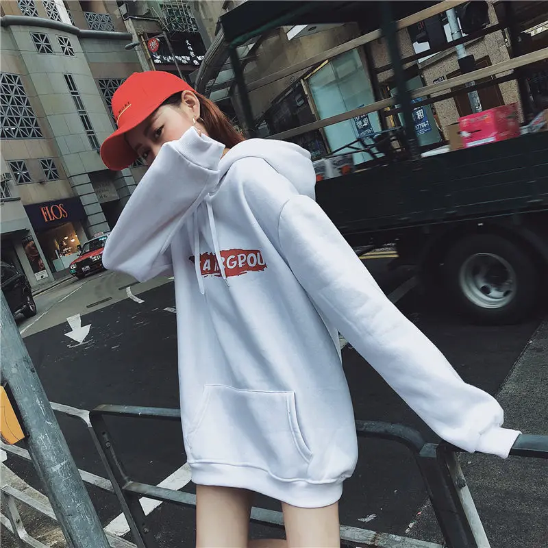 Уличная хлопковая зимняя женская толстовка Modis индивидуальность Harajuku Kawaii Толстовки корейский стиль негабаритных Белые Дешевые топы женские