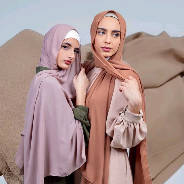 Georgette-bufanda musulmana de chifón para mujer, chales largos, suaves, de Color sólido, para la cabeza