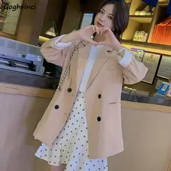 Блейзеры женские новые модные Корейский стиль элегантный Однотонный женский блейзер Повседневная Длинная однобортная женская одежда