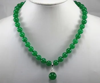 

decent and charm 8mm green Jade necklace match 14mm silver plated Jade pendant necklace for wedding