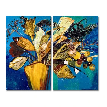 

Mintura Hand Painted 2 Pcs Modern Decorative Oil Painting On Canva Wall Art Flower Pictures For Living Room Plant Draw No Framed