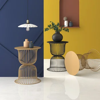 

Nordic ins post-modern sofa side cabinet Golden multi-functional light luxury shelf creative small narrow