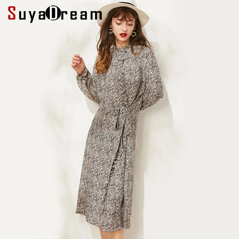 SuyaDream женские платья с леопардовым принтом, платье с длинными рукавами для женщин Зимняя мода