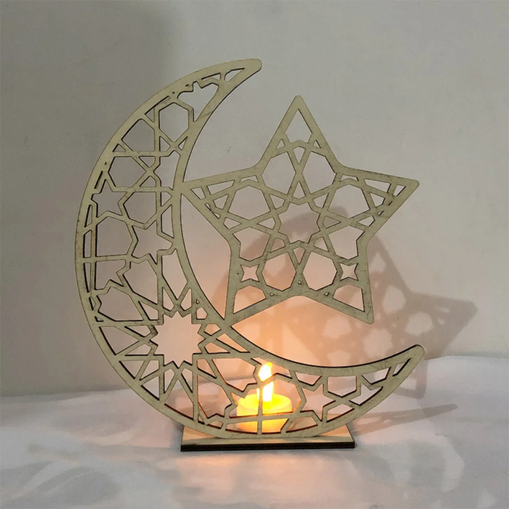 Романтический светильник-свеча Рамадан Eid Mubarak Mosque Crescent украшение стола светодиодный светильник супер яркий деревянный исламский, мусульманский дом