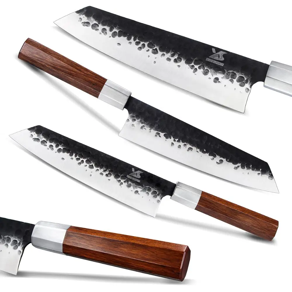 BIGSUNNY 8," Forge молотый киритсуке овощной нож шеф-повара кухонный мясницкий нож ножи из нержавеющей стали с восьмиугольной ручкой из розового дерева
