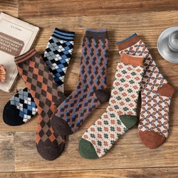 Wool Socks Thicken Warm Winter Harajuku Korean Style Womens Ins Classic Diamond Printed Against Cold Middle Tube Designer Socks
