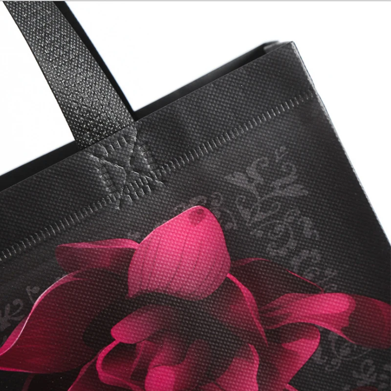 Новые нетканые ткани розового сумка для покупок c цветком многоразовый мешок модные Винтаж черный дорожная сумка для хранения сумки на плечо сумка-мешок экологически чистых сумок