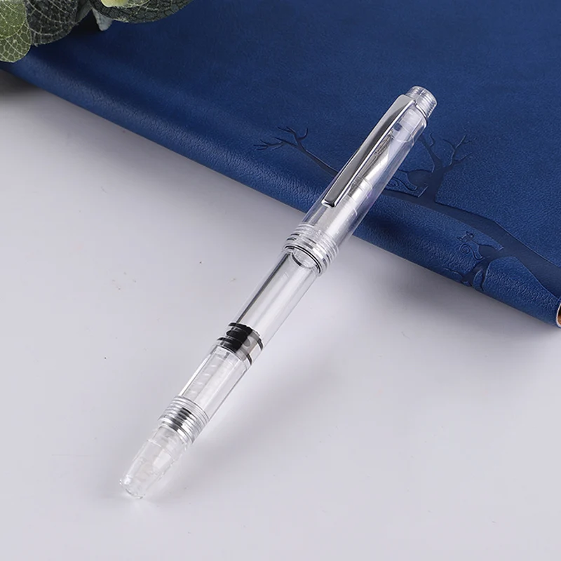

Transparent Piston Fountain Pen Clear Ink Pen EF F Nib Extra Fine Large Capacity Writing FAS6